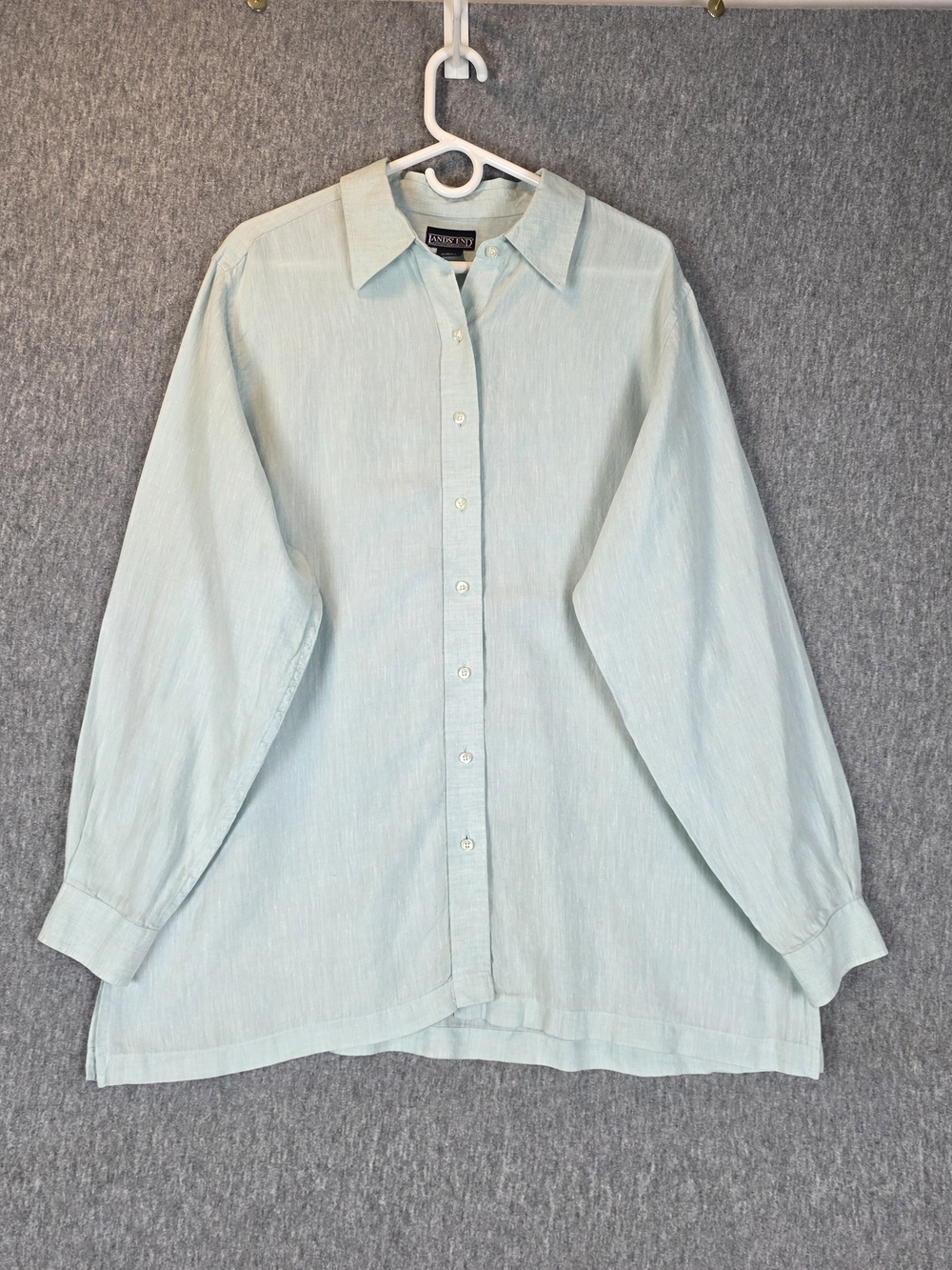 Land's End Oversized Hemp Button Up Shirt Mint Green Size 18W